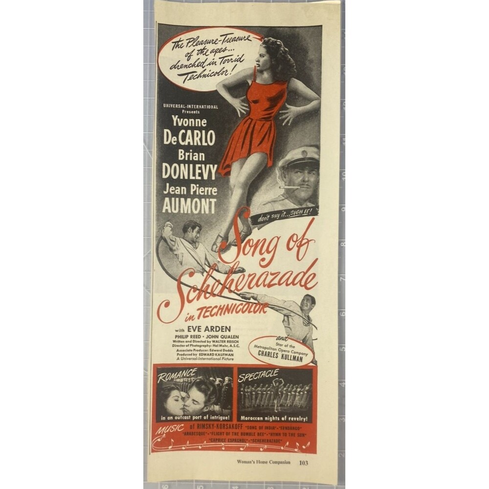 "Song of Scheherazade" Movie Print Ad Circa 1947 Yvonne DeCarlo & Brian Donlevy